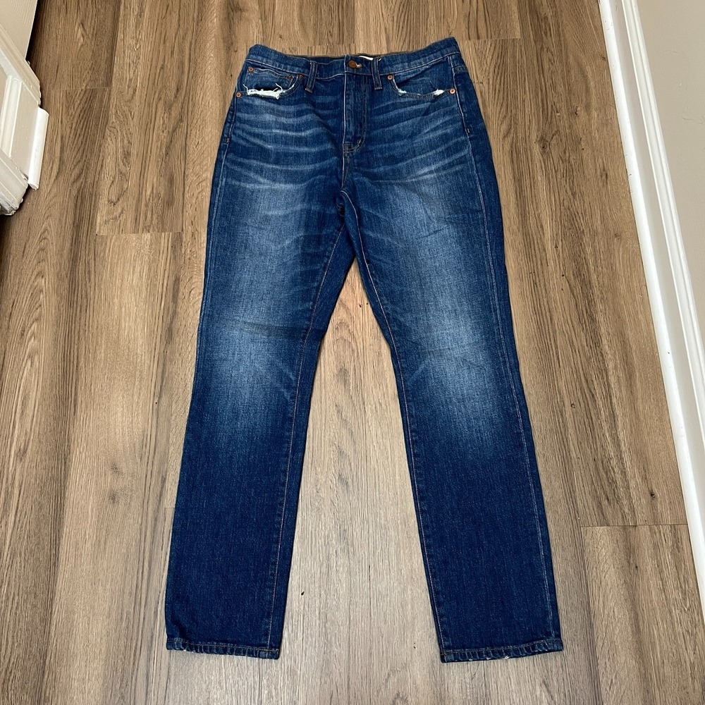 Madewell High Rise Slim Boyjean 28 Distressed‎ Dark Wash Denim Jeans